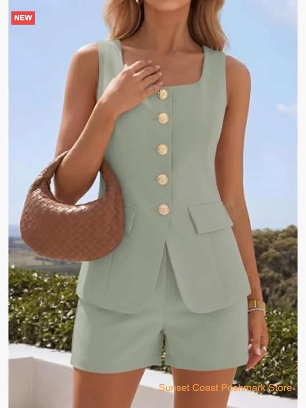 Womens 2 Piece Matching Sets Sleeveless Vest Top Shorts Set Summer Business